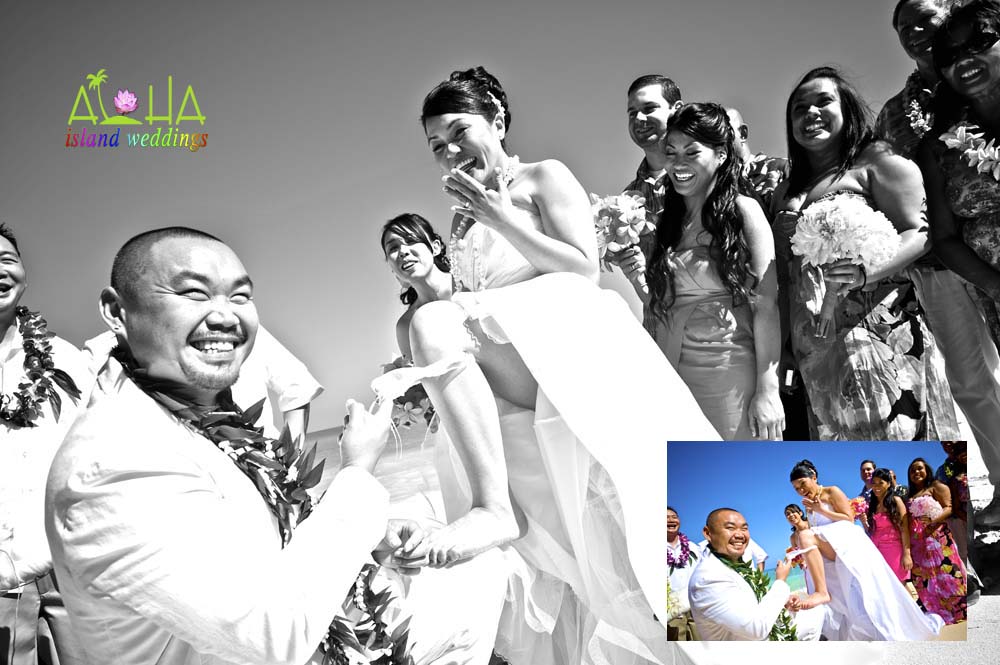 laughing while taking off the garter